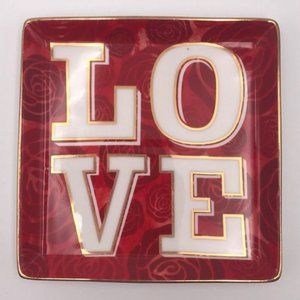 Love Red Shallow Trinket Dish Floral Background